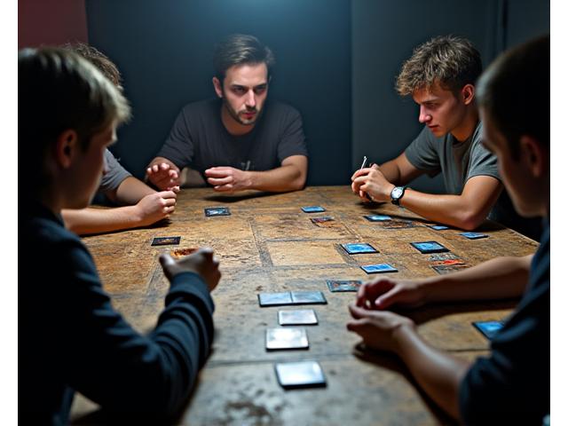 Spieler, die mit Magic: The Gathering-Karten auf einem Tisch spielen